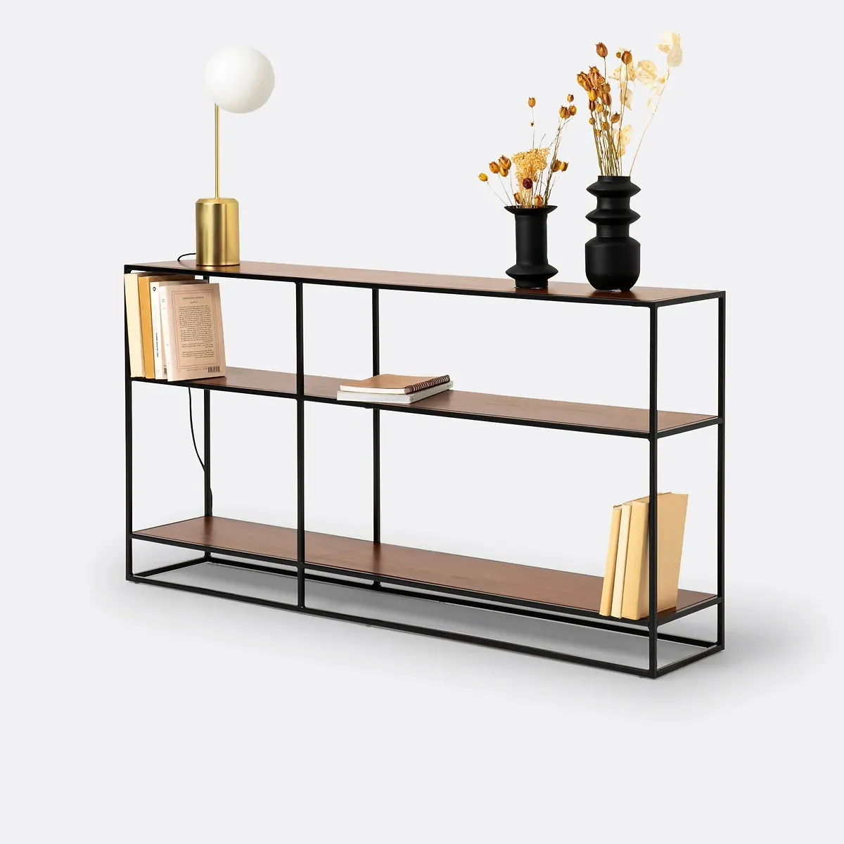 Watford Console Table Bookcase - Walnut, Black Steel product
