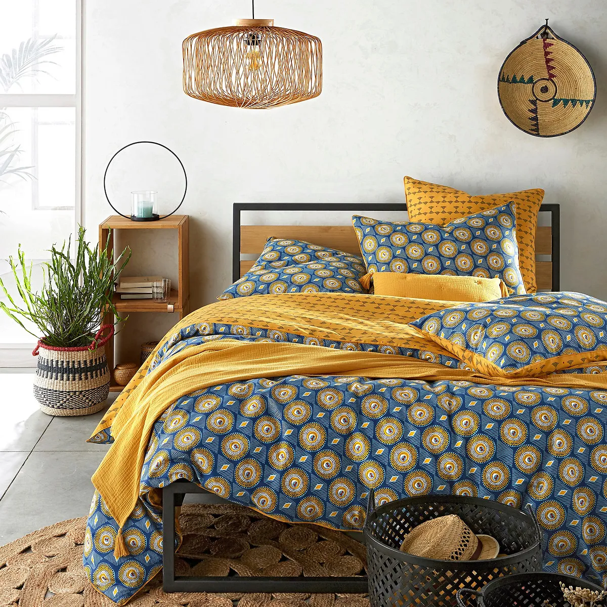 Wax Patterned Double Duvet Cover - Blue, Cotton product