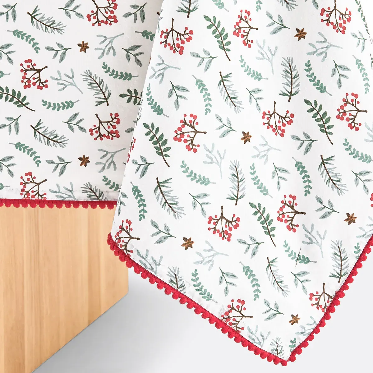Winter Berry Rectangular Tablecloth - White, Washed Cotton alternate view