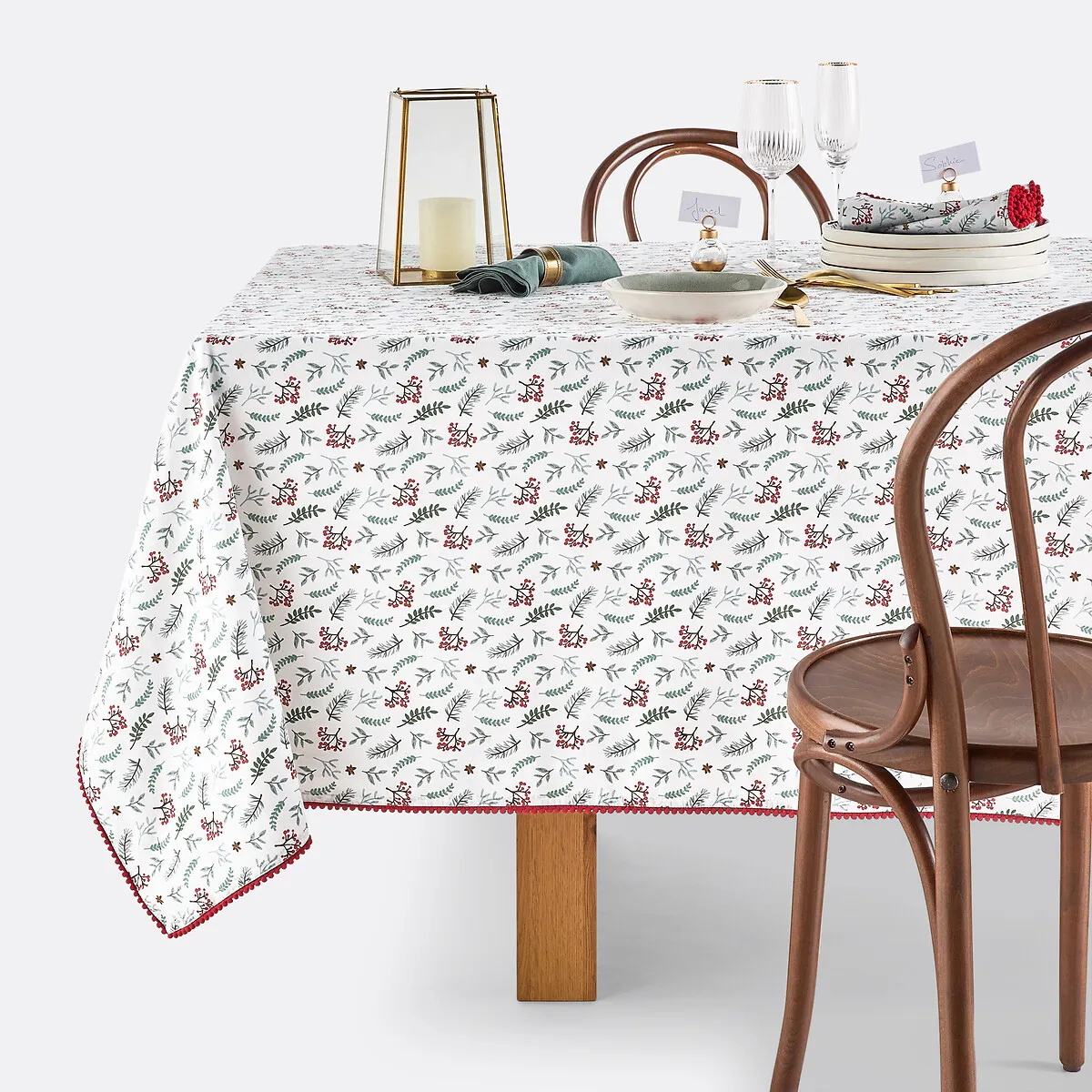Winter Berry Rectangular Tablecloth - White, Washed Cotton product
