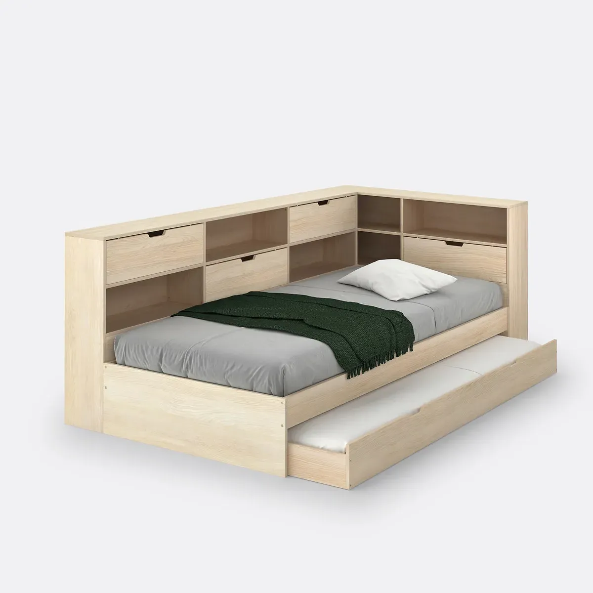 Yann Single Storage Bed with Trundle - Untreated, Solid Pine alternate view