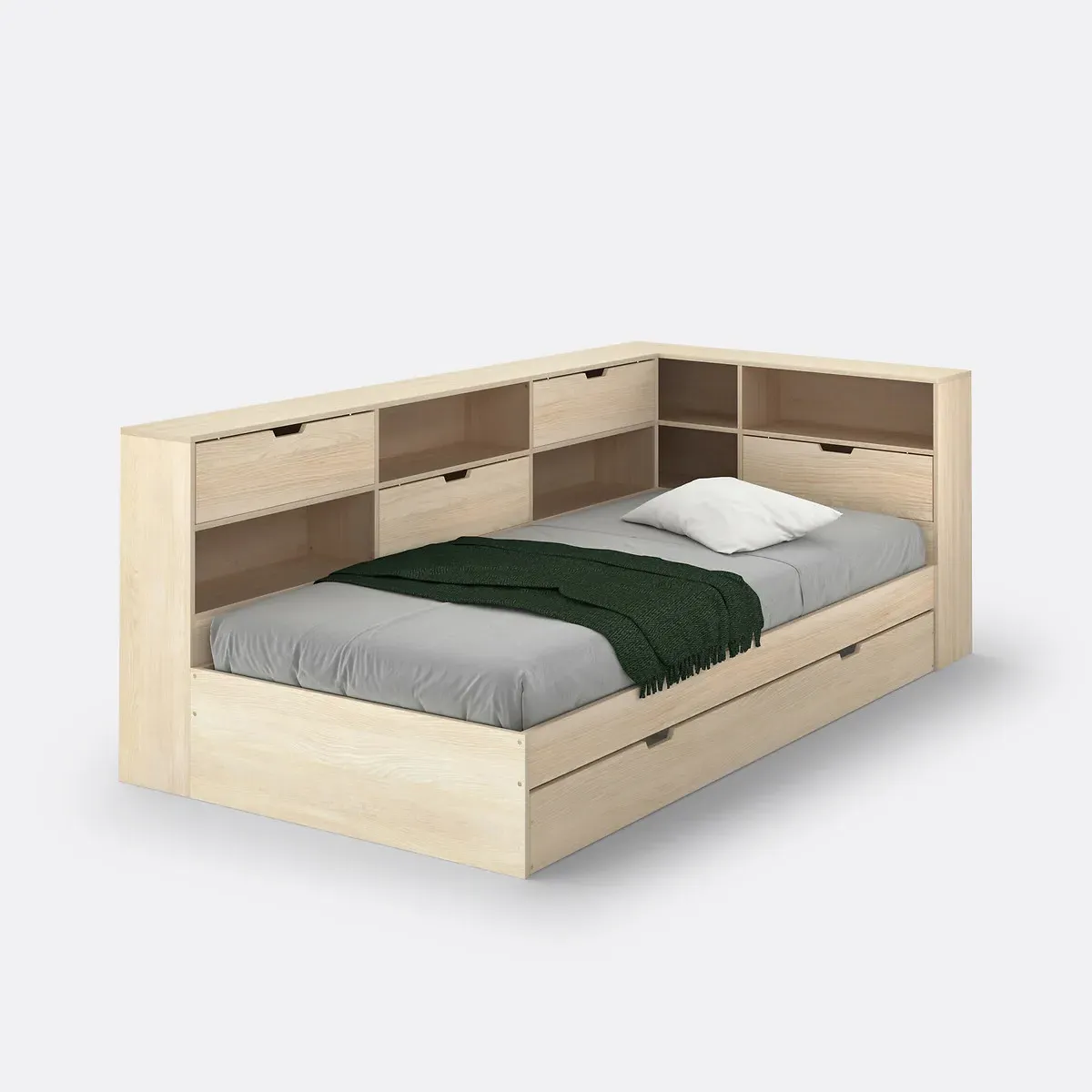 Yann Single Storage Bed with Trundle - Untreated, Solid Pine product
