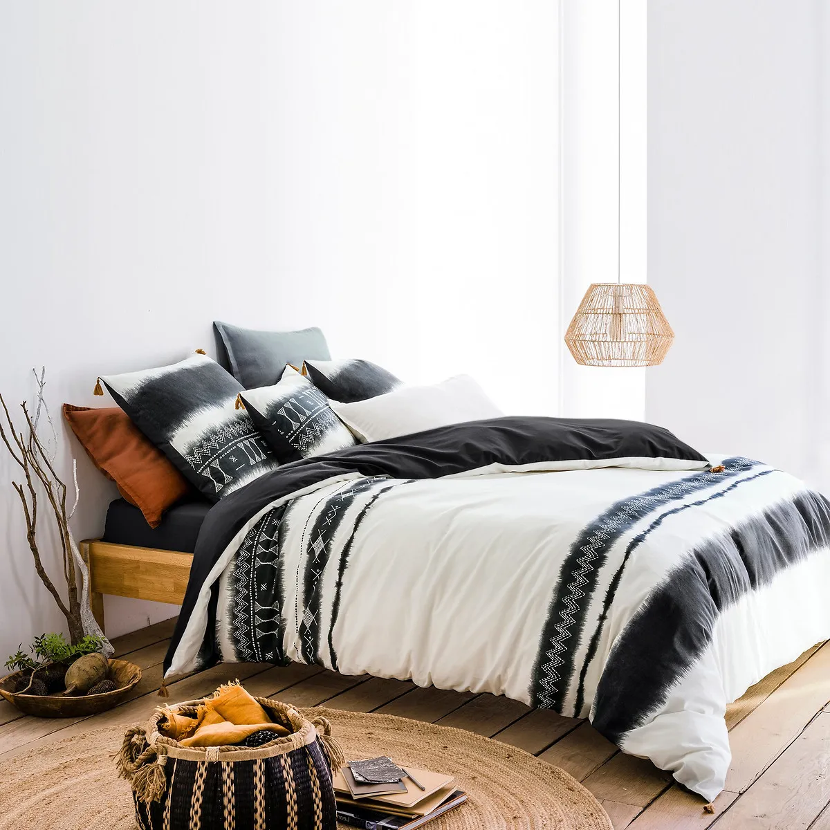 Yoruba Tie Dye Stripe Duvet Cover - Black, Cotton product