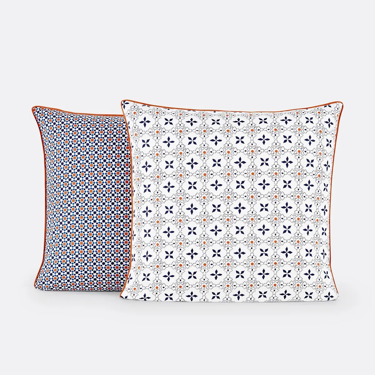 Zehia Tiled Cotton Pillowcase - White, Blue, Orange alternate view
