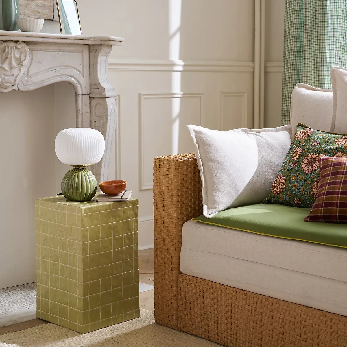 Zellige Round Ceramic Side Table - Green alternate view