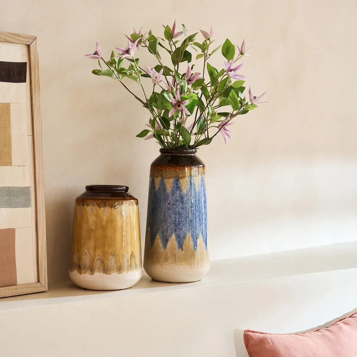 Zia Ceramic Vase with Diamond Motifs - Yellow, Multicolour alternate view