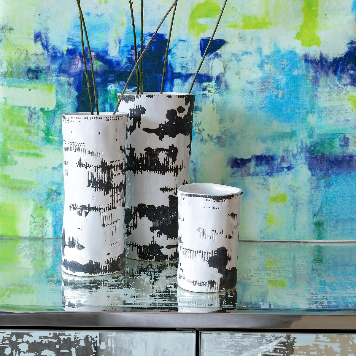 Raw Glazed Ceramic Vase H22.5cm - White, Ceramic product