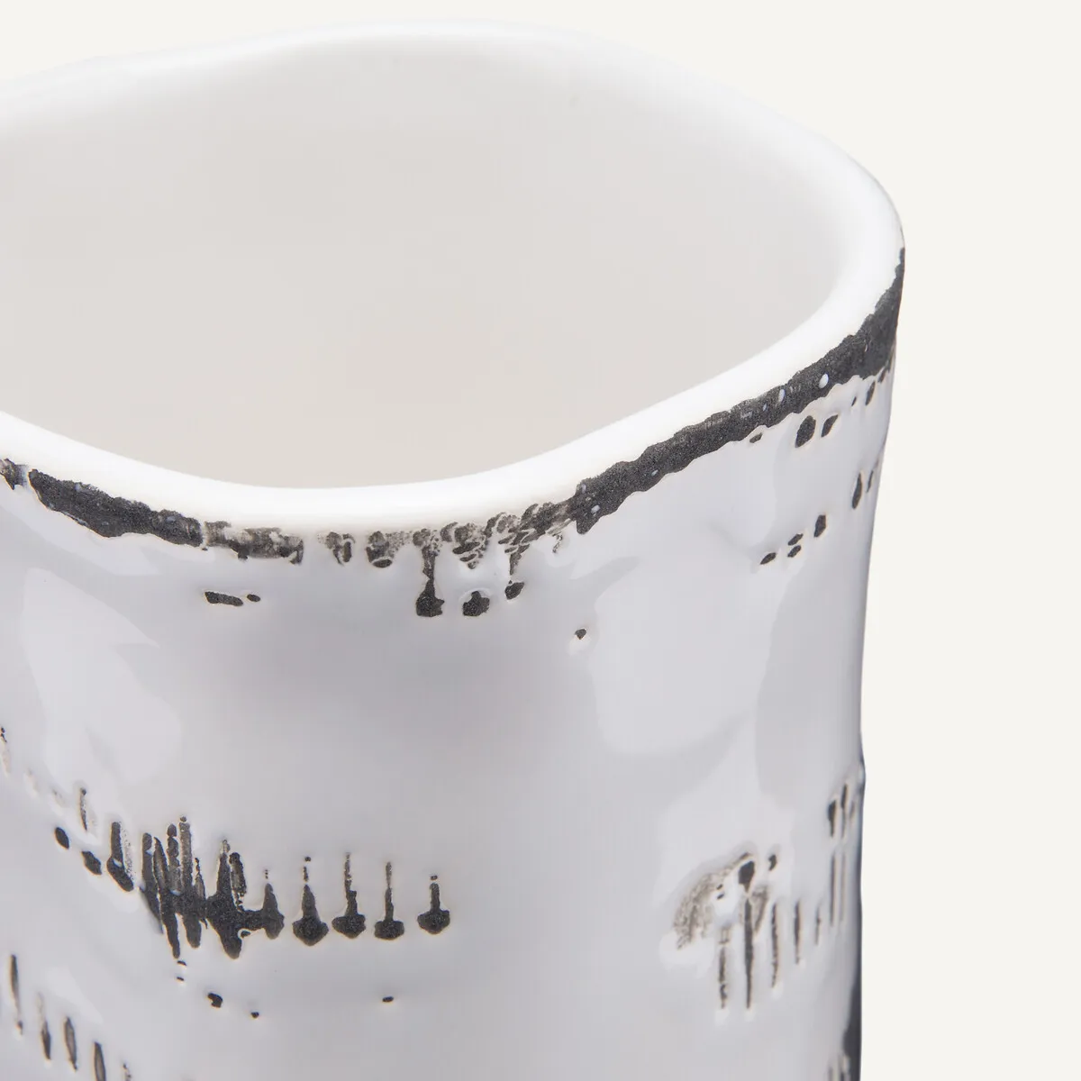 Raw Glazed Ceramic Vase - White, Black alternate view