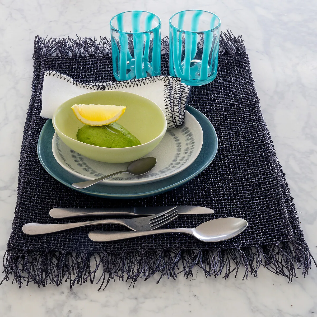 Ritual by Otto Set of 6 Tumblers - Turquoise, Striped Glass product