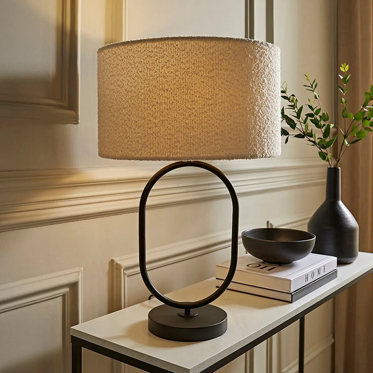 Aubrey Oval Table Lamp with Boucle Drum Shade - Black product