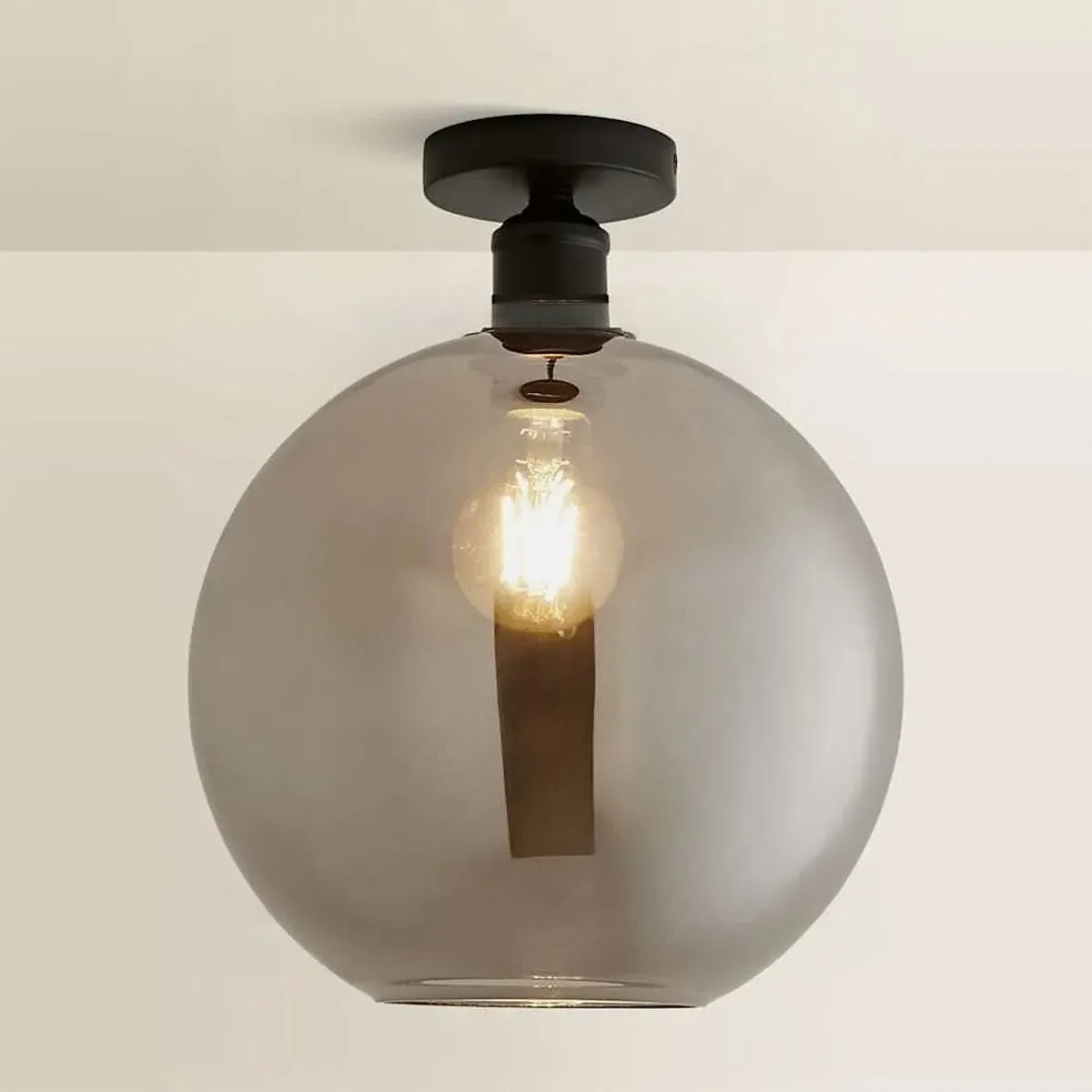 Brady Glass Globe Flush Ceiling Light - Matt Black alternate view
