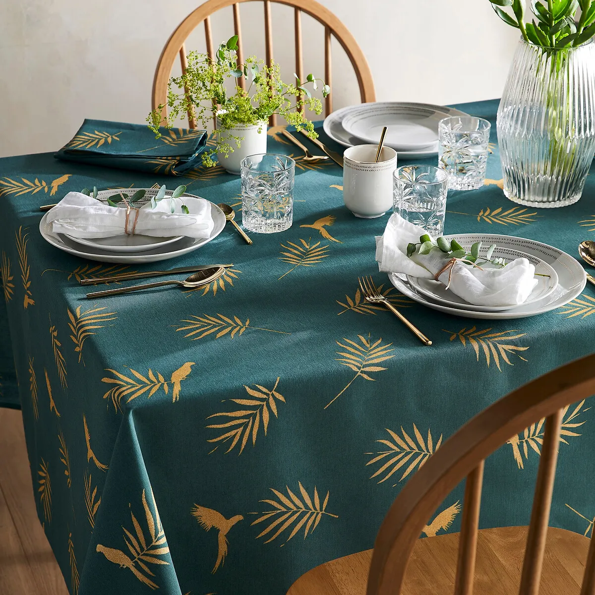 Cancun Printed Tablecloth Stain-Resistant - Green, Polycotton product