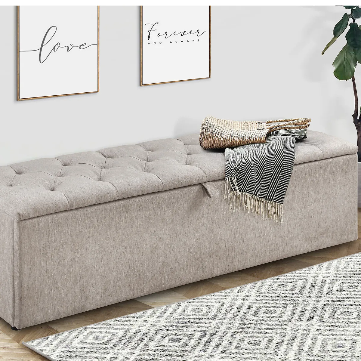 Charlotte Buttoned Storage Bench - Mink, Chenille product