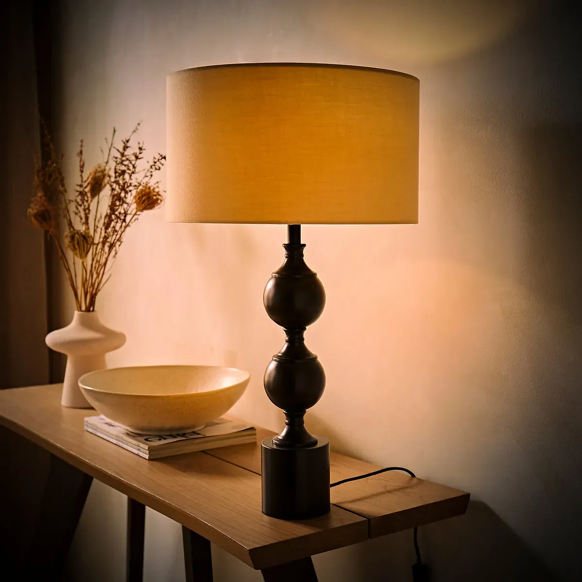 Donny Metal Candlestick Table Lamp with Fabric Shade - Natural product