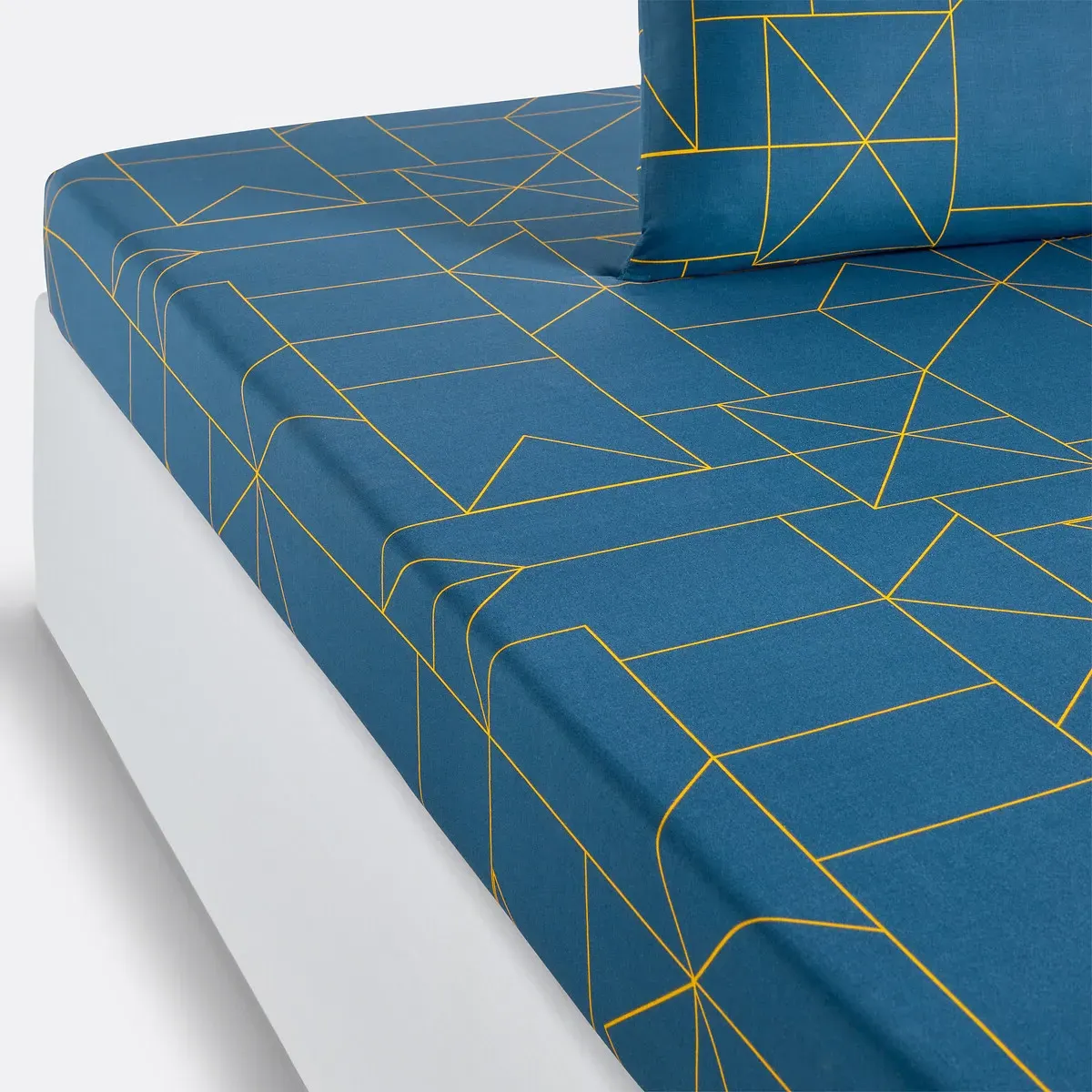 Dwight Geometric Fitted Sheet - Dark Blue, Cotton product