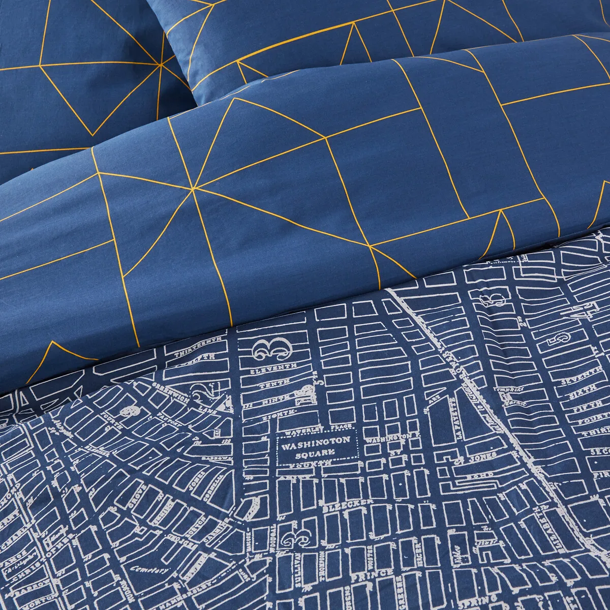 Dwight Geometric New York Duvet Cover - Dark Blue, Cotton alternate view