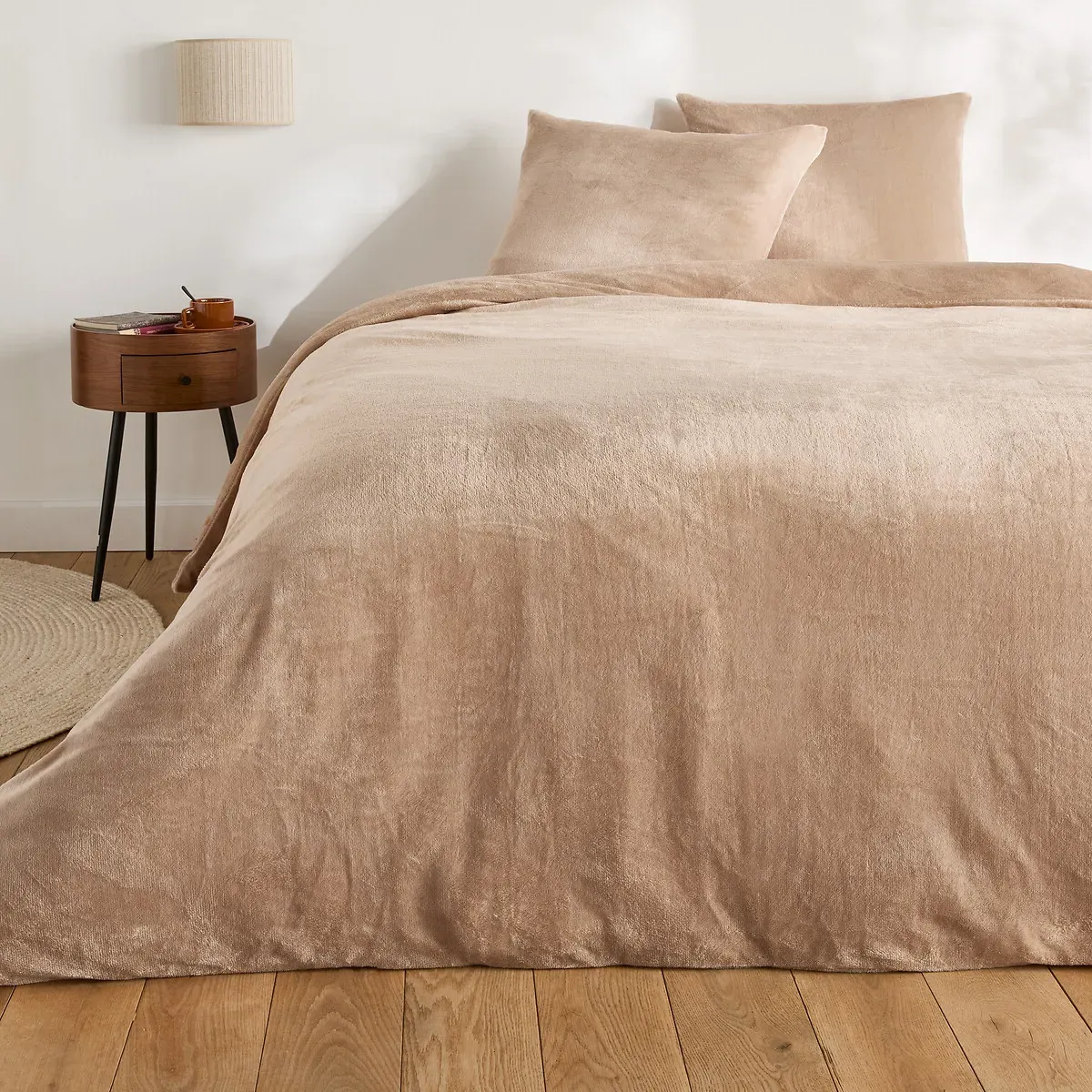 Fleece Duvet Cover Set with Square Pillowcase - Natural alternate view