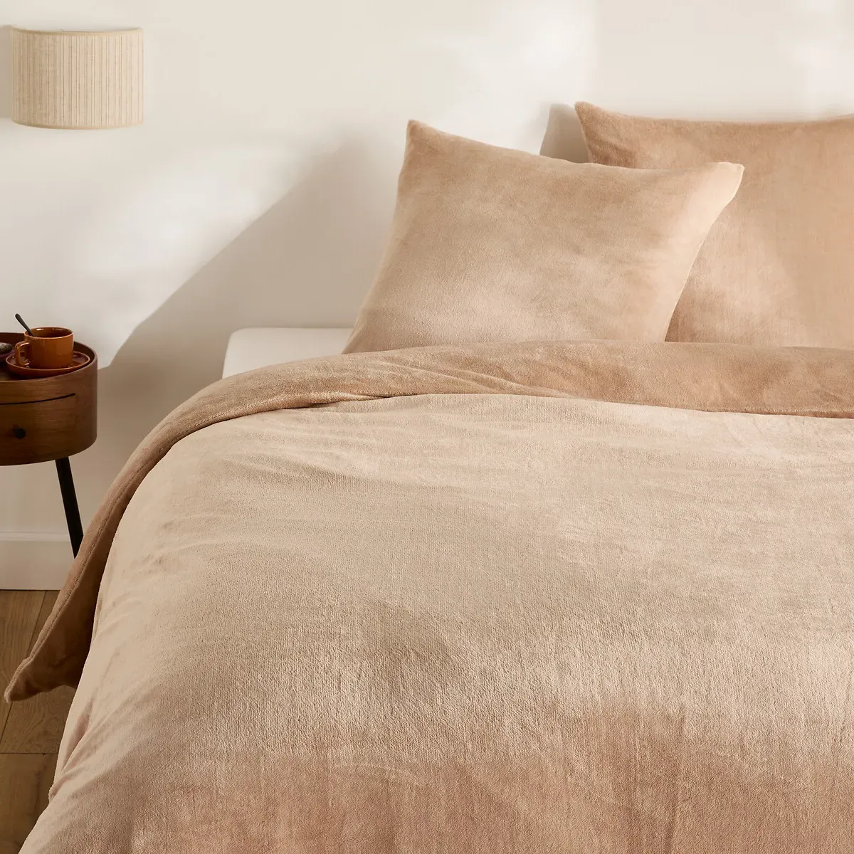 Fleece Duvet Cover Set with Square Pillowcase - Natural product