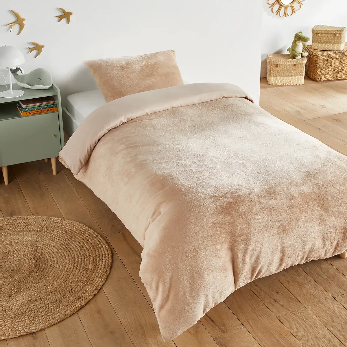 Fluffy Fleece Duvet Cover Set with Rectangular Pillowcase - Natural product