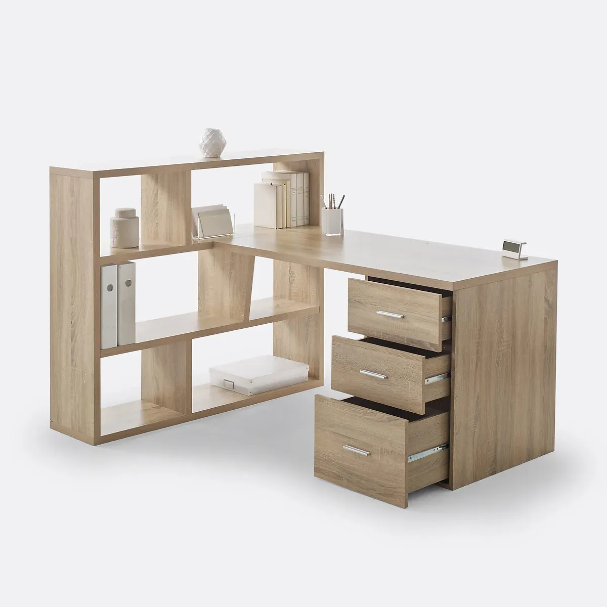 Fénon Reversible Desk with Bookcase - Bleached Oak alternate view