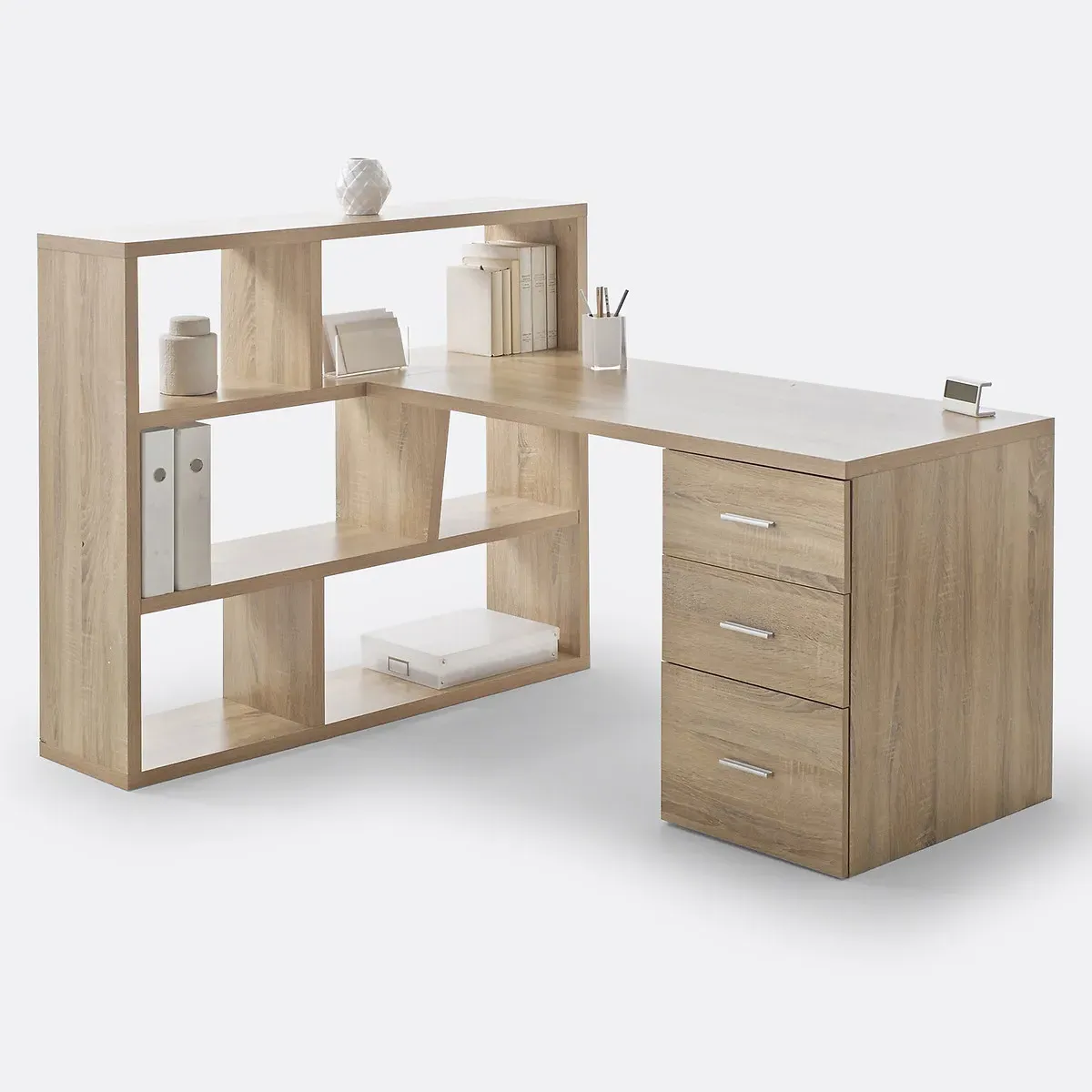 Fénon Reversible Desk with Bookcase - Bleached Oak product