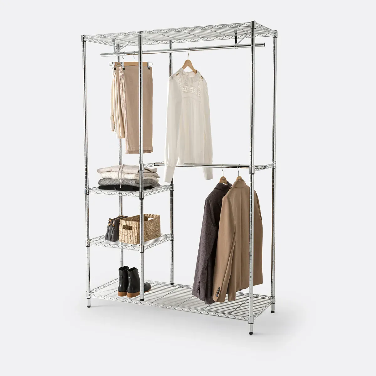 Fozzo 2-Rail 4-Shelf Wardrobe Unit - Chrome, Steel alternate view