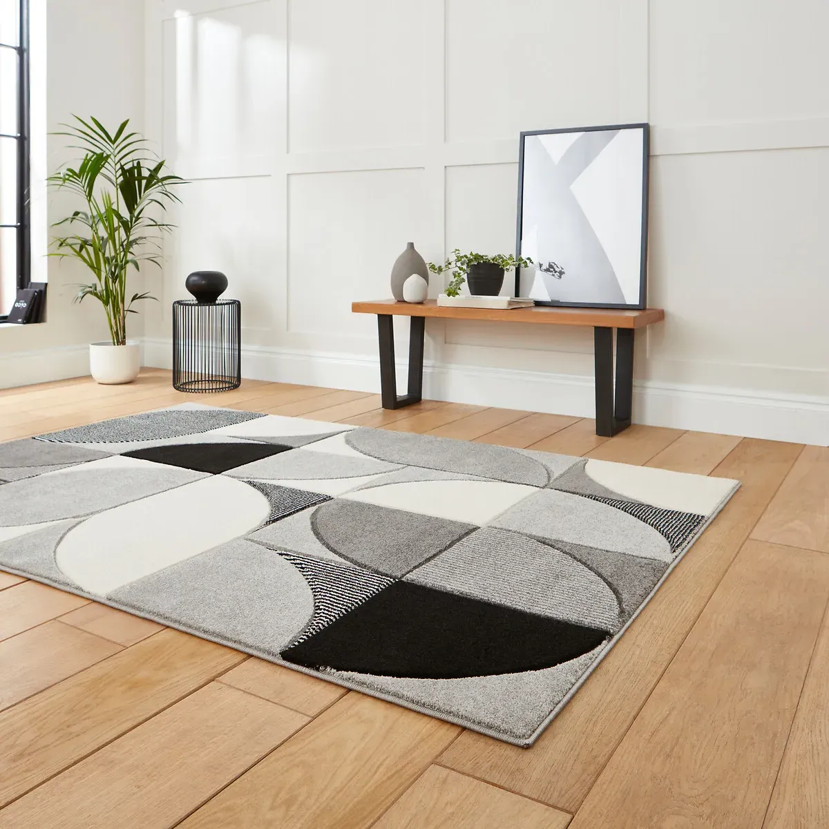 Hand Carved Abstract Shapes Rug - Grey, Brown, Polypropylene product