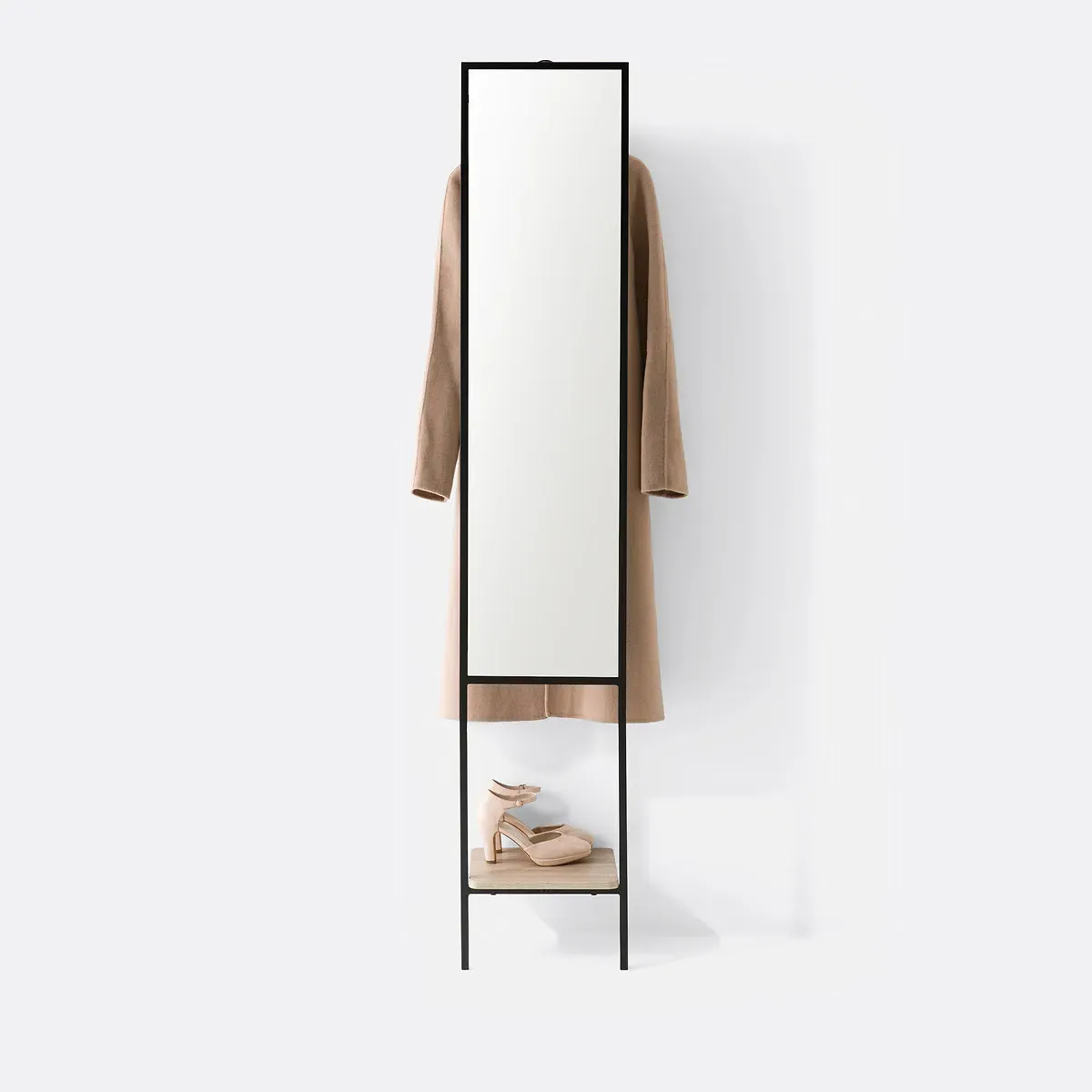 Horta Wall Coat Rack with Mirror - Black, Metal alternate view