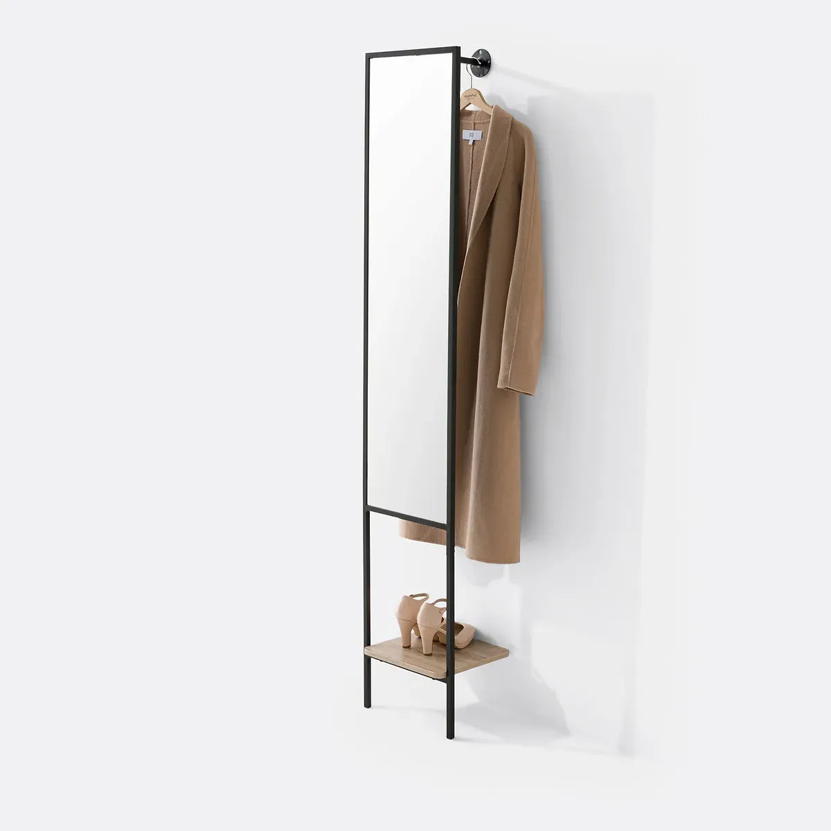 Horta Wall Coat Rack with Mirror - Black, Metal product