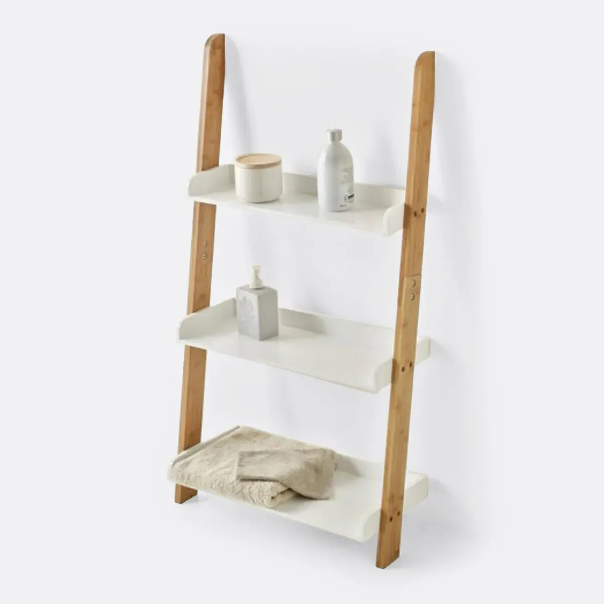 Lindus 3-Shelf Bathroom Ladder - White, Bamboo product