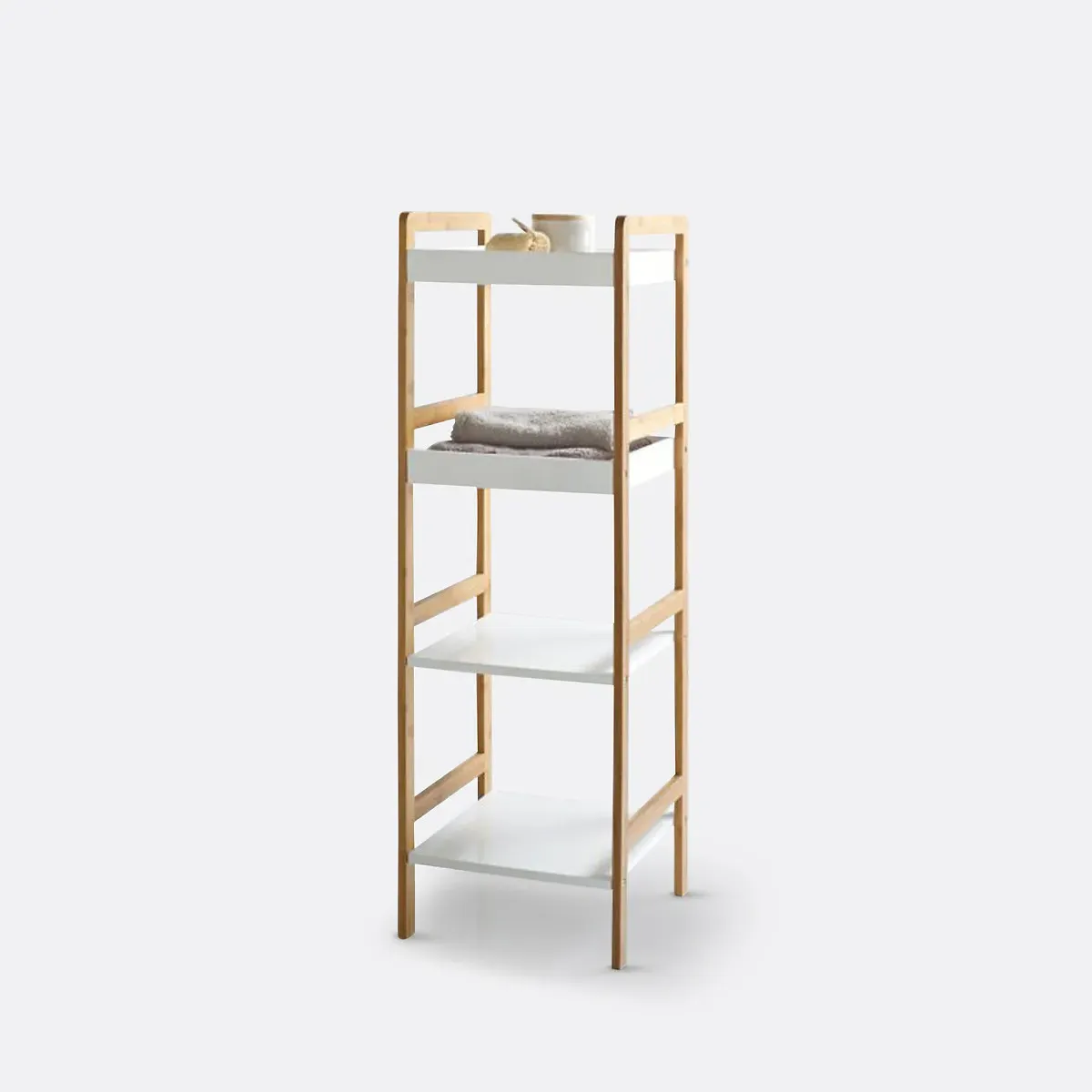 Lindus 4-Shelf Bathroom Unit - White, Bamboo product