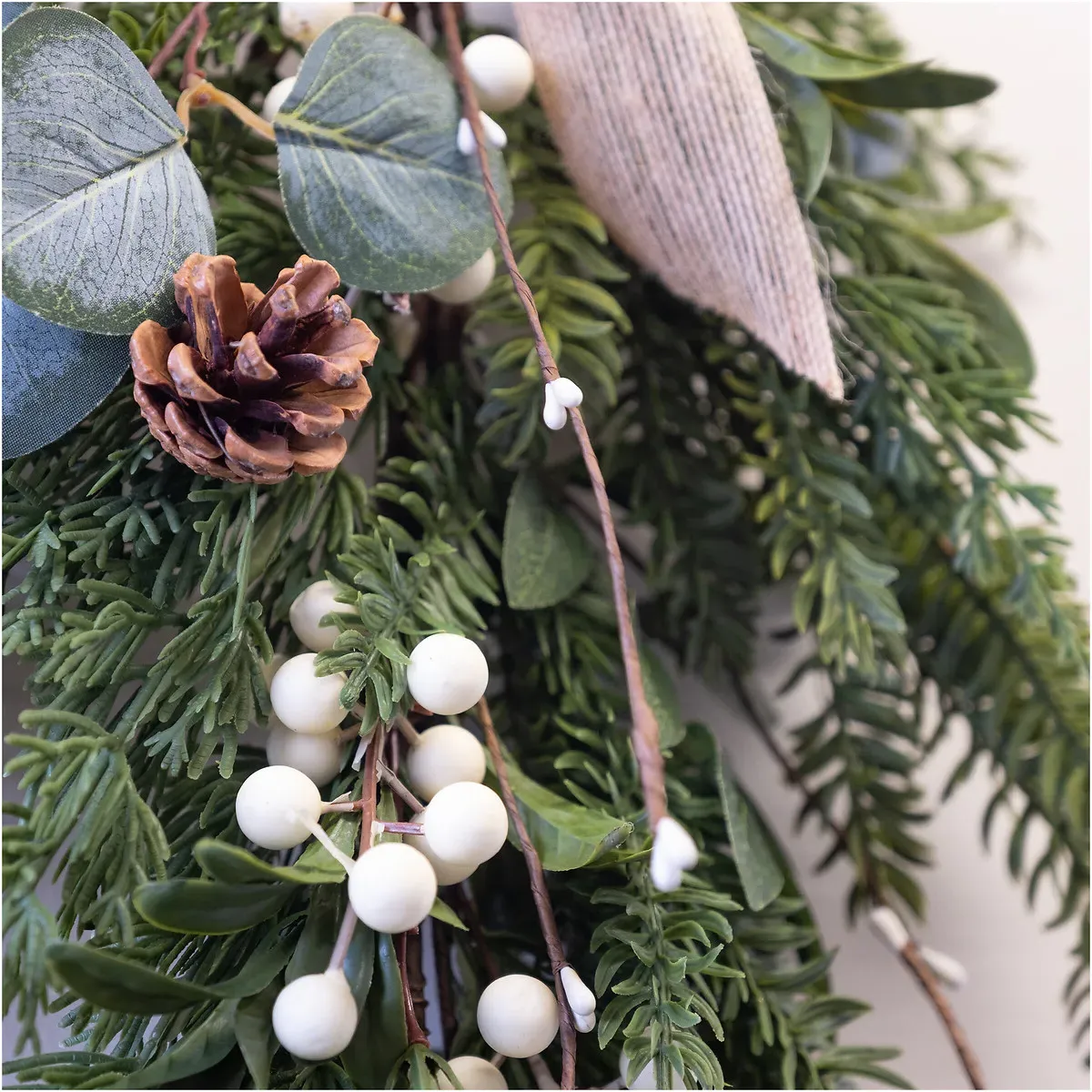 Mistletoe & Pine Cone Door Swag with Bow - Green alternate view