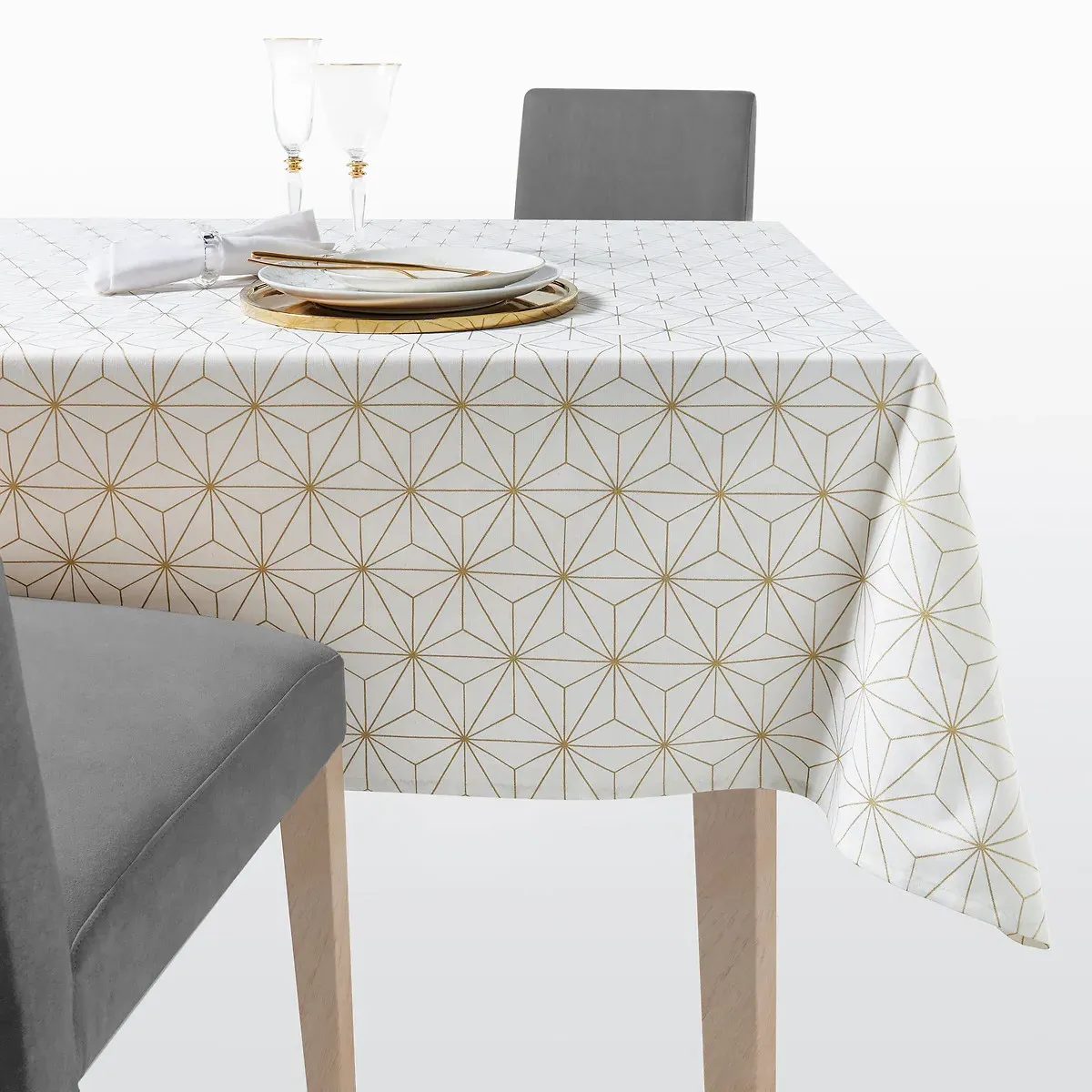 Nordic Star Square Tablecloth Stain-Resistant - White, Gold product