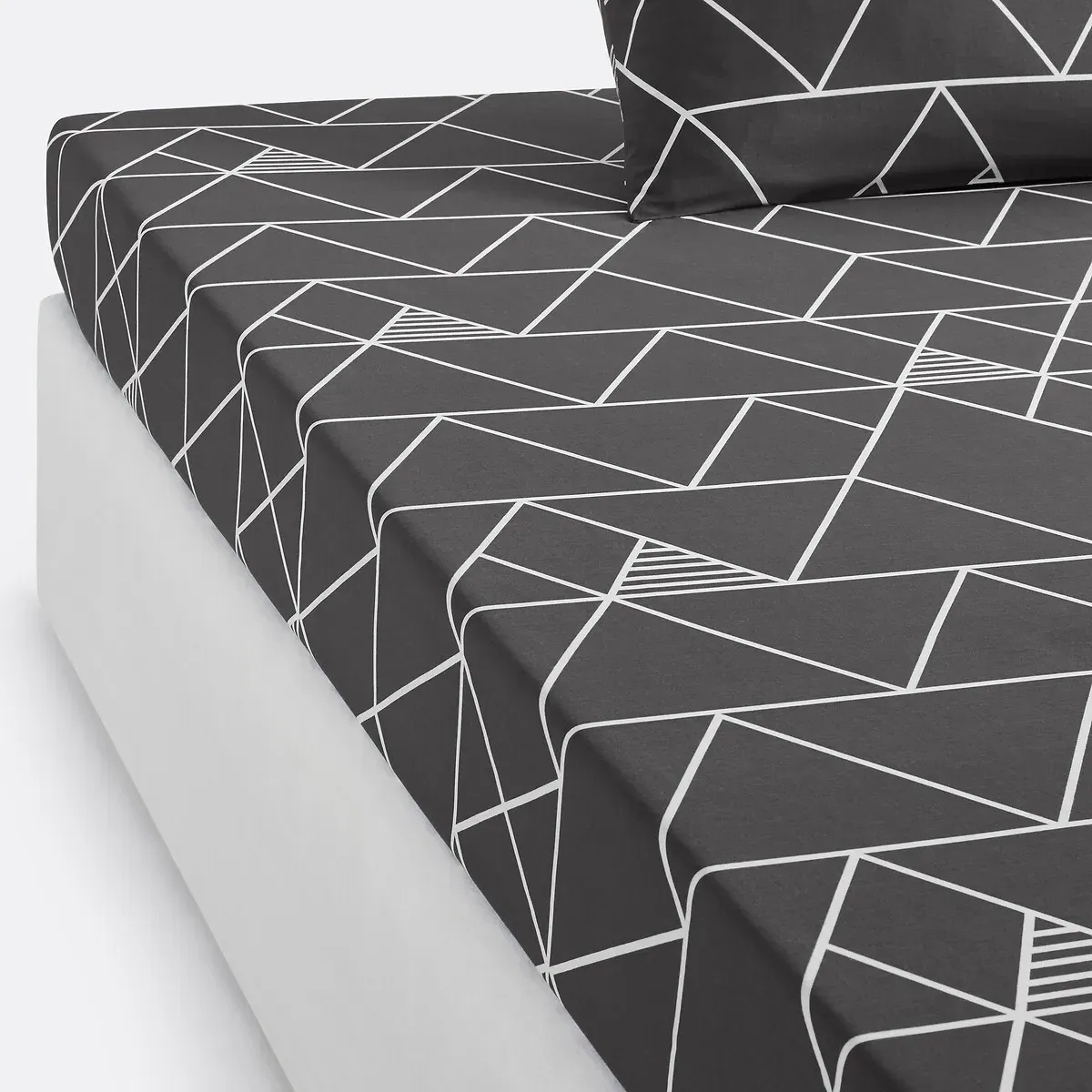 Odin Fitted Sheet Geometric Print - Grey, Cotton product