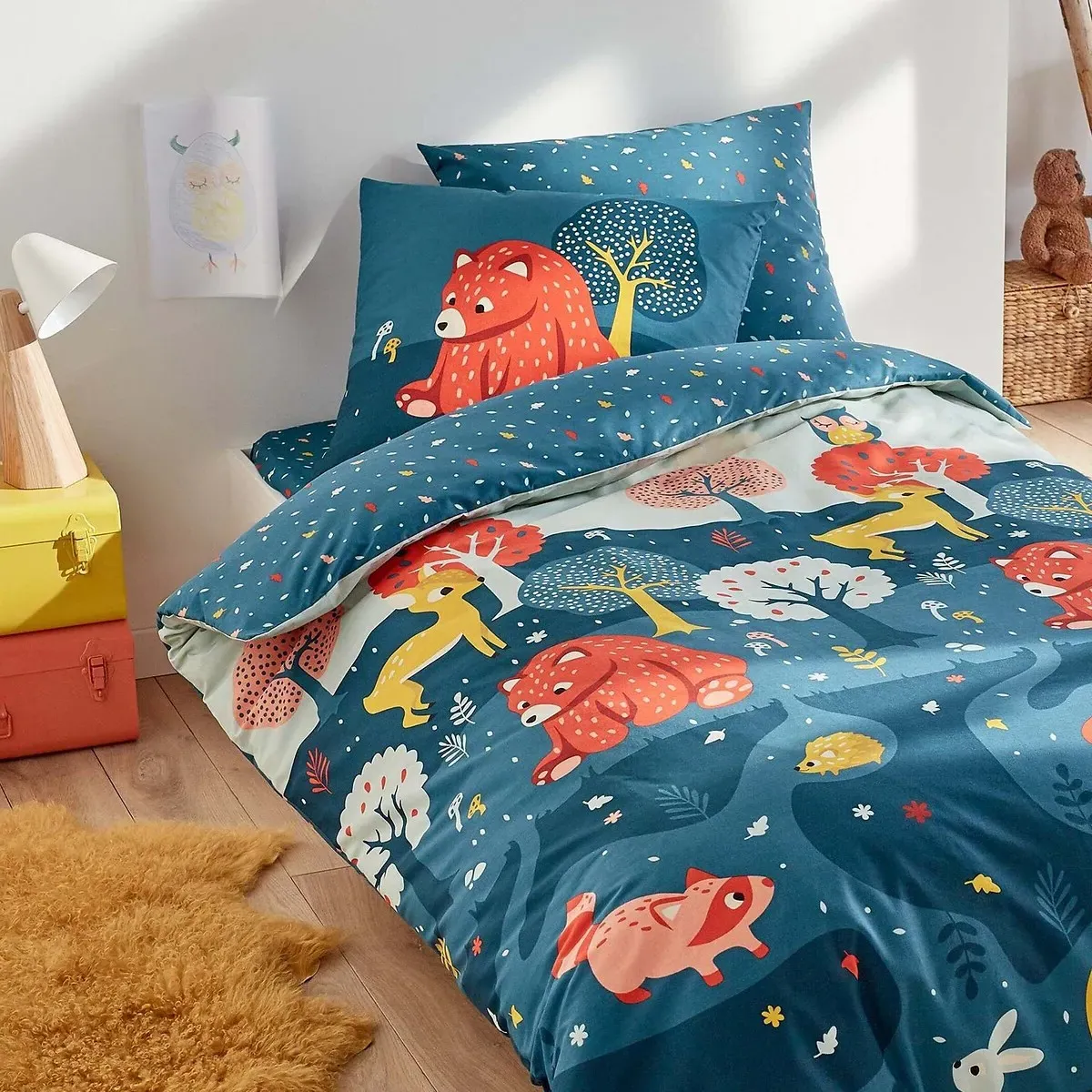 Orsi Animal Cotton Fitted Sheet - Blue Multi-Coloured alternate view
