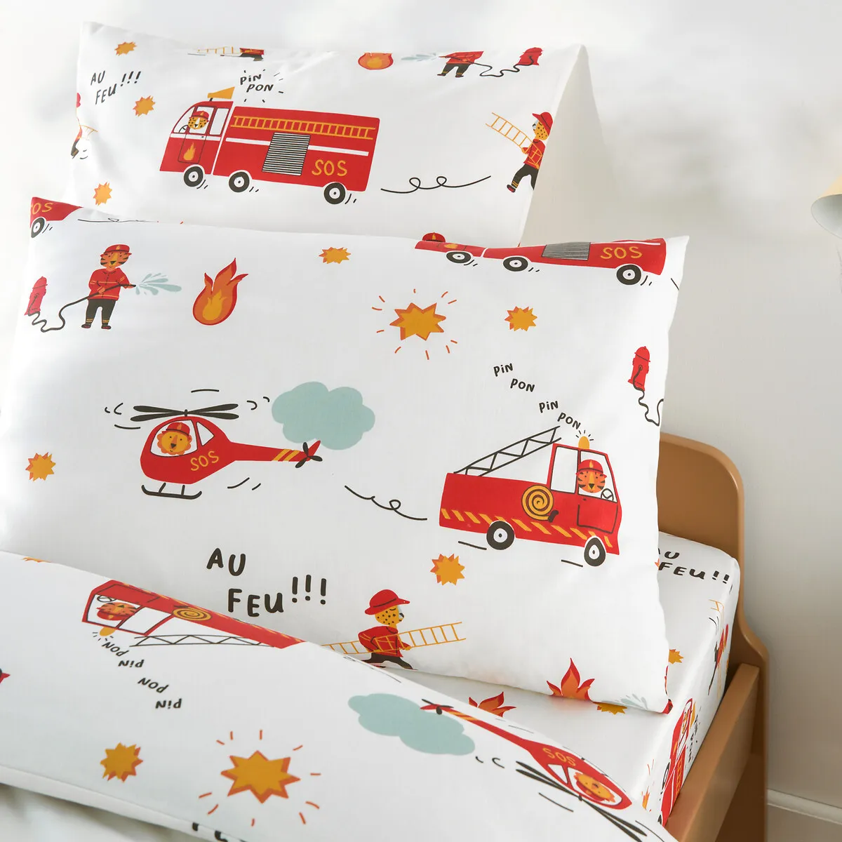 Pompier Bis Firefighter Print Pillowcase - White, Cotton alternate view