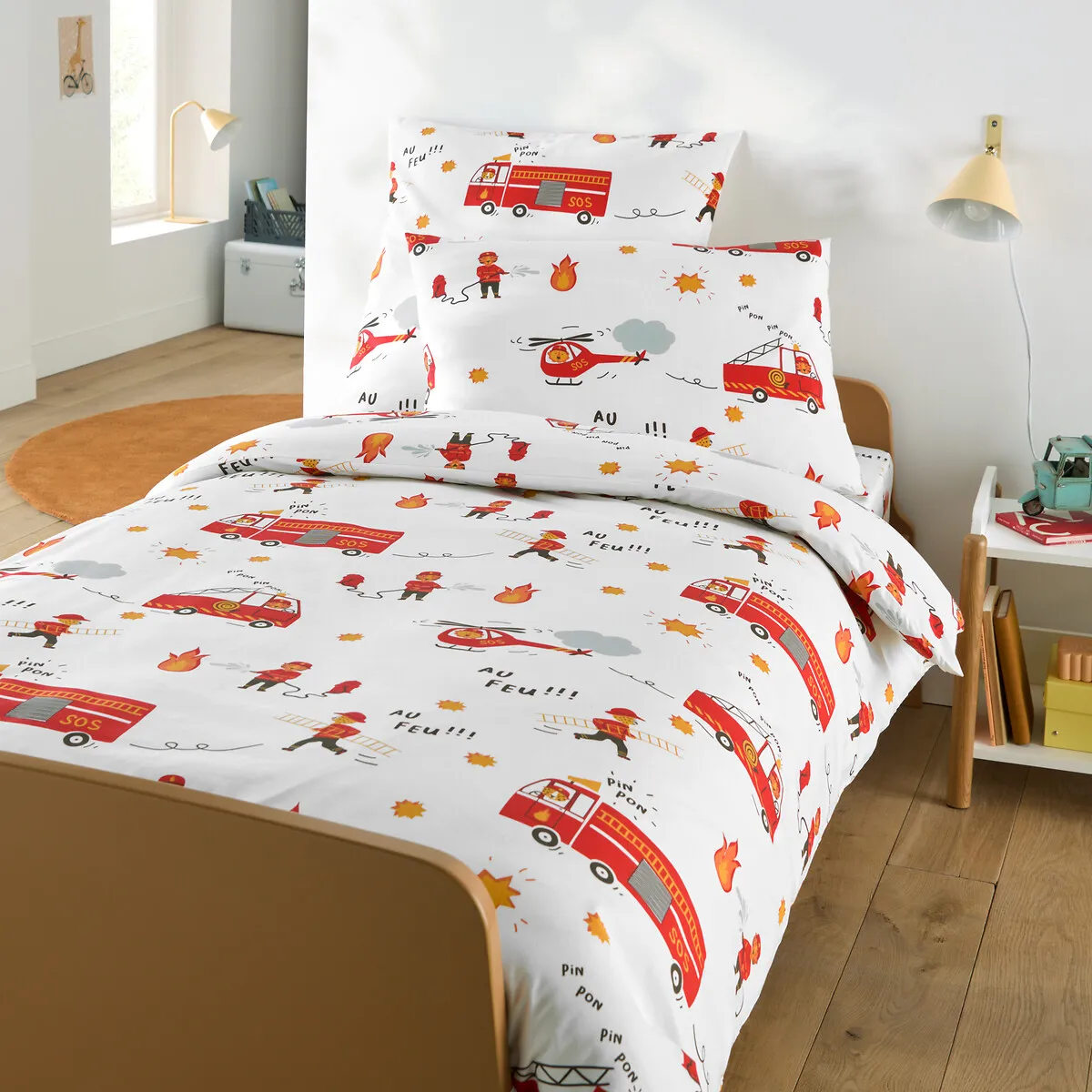 Pompier Bis Firefighter Print Pillowcase - White, Cotton product