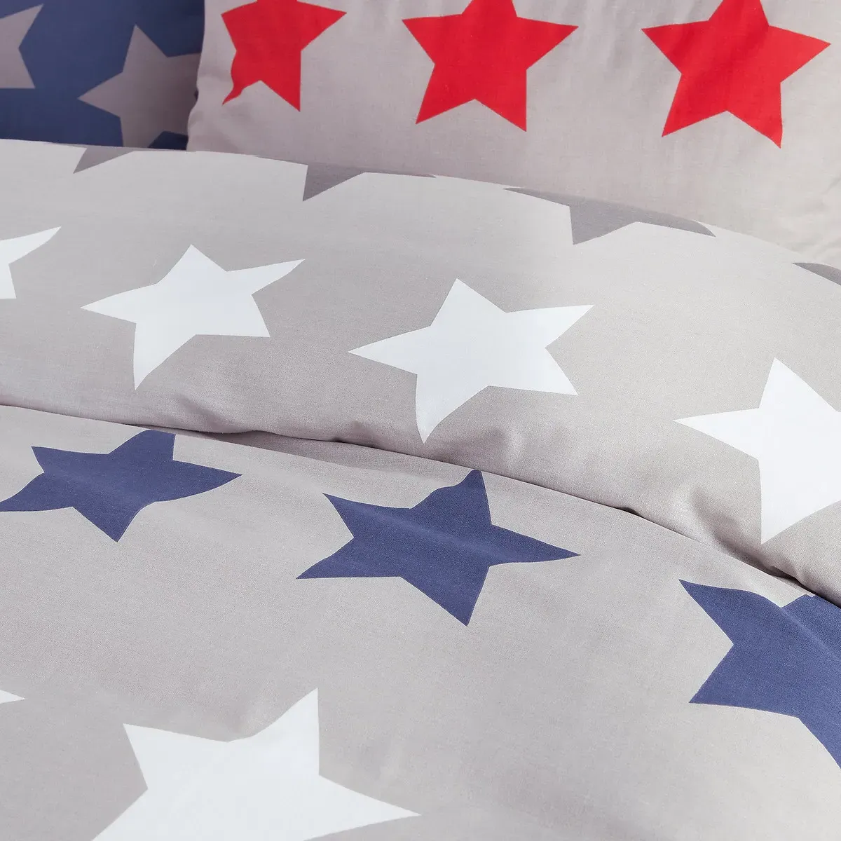 Stars Print Duvet Cover - Grey, Cotton alternate view
