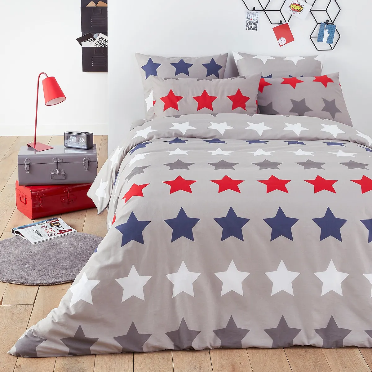 Stars Print Duvet Cover - Grey, Cotton product