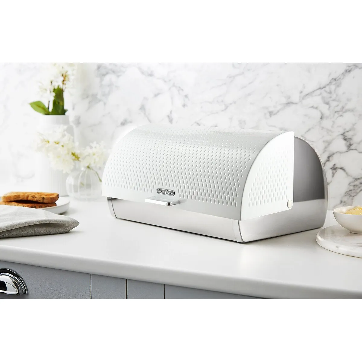 Elegance Roll Top Bread Bin - White, Plastic/Metal alternate view