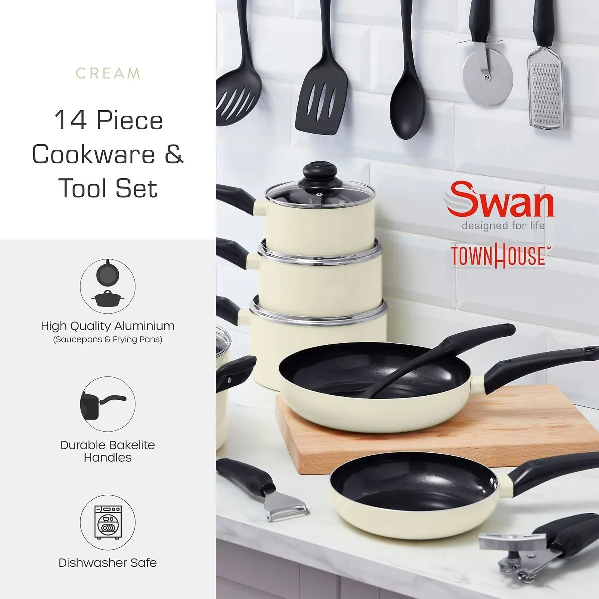 Townhouse 14-Piece Pan Set - Cream, Aluminium product