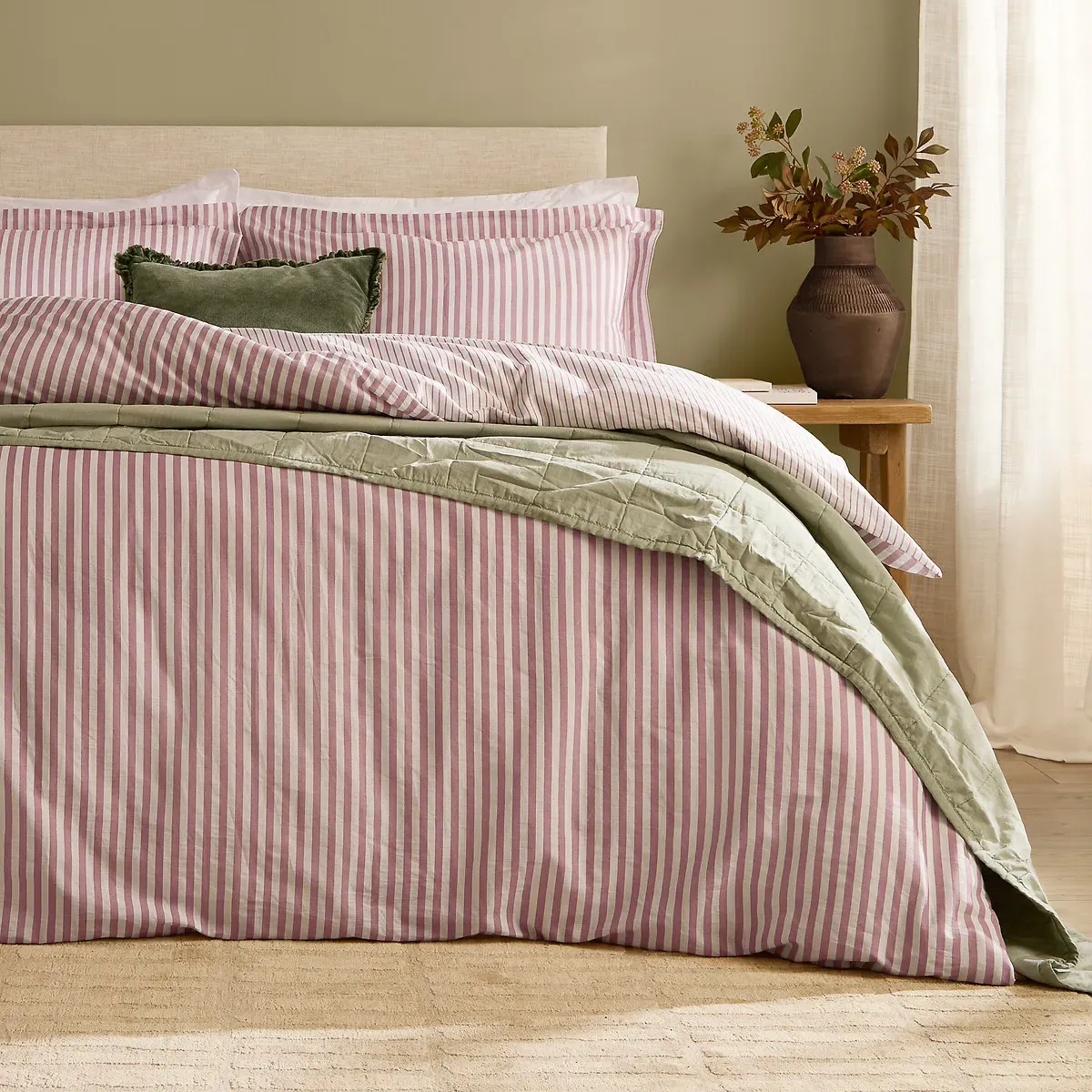 Hebden Mélange Stripe Duvet Cover & Pillowcase Set - Rosewood, Cotton alternate view