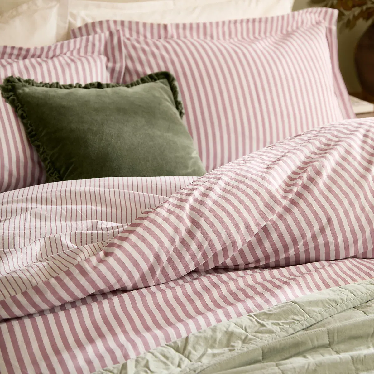 Hebden Mélange Stripe Duvet Cover & Pillowcase Set - Rosewood, Cotton product