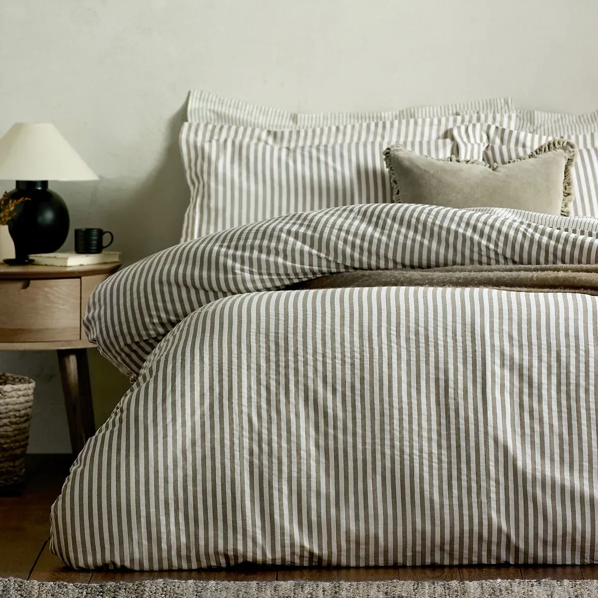 Hebden Striped Pair of Pillowcases - Mocha, Cotton alternate view