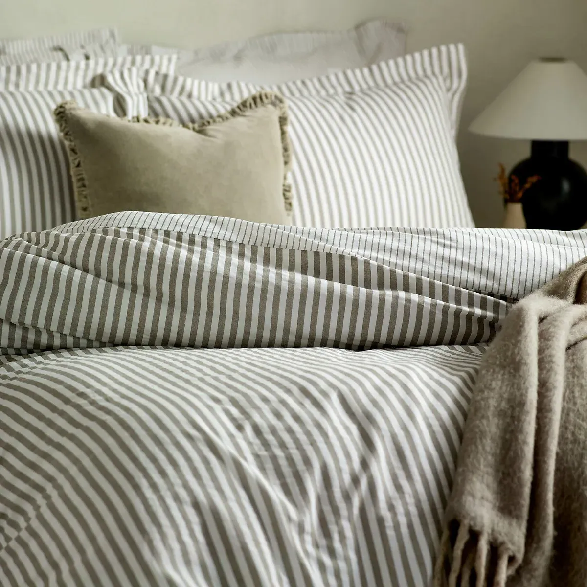 Hebden Striped Pair of Pillowcases - Mocha, Cotton product