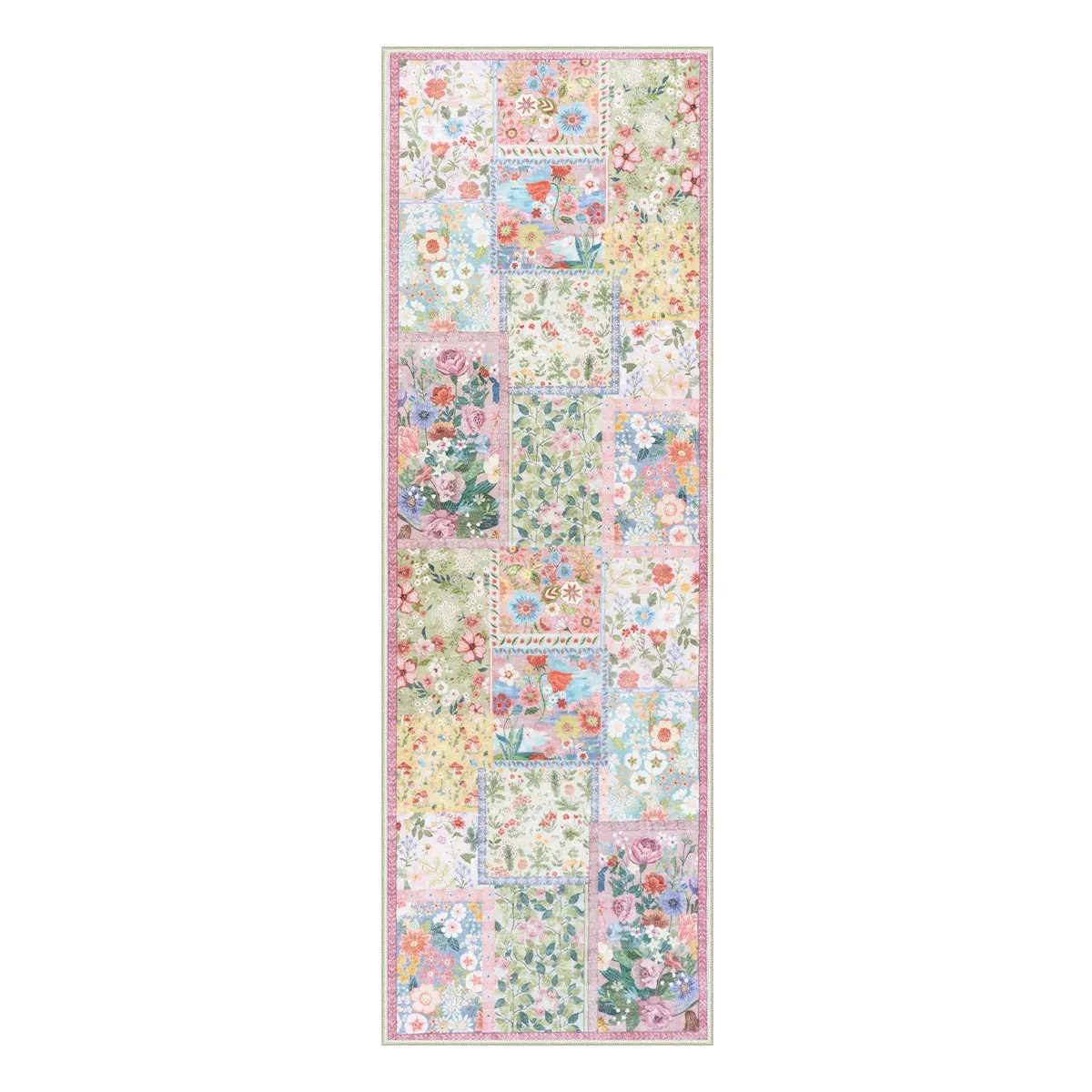 Amour 2x6 Patchwork Floral Runner Washable - Pink, Faux Wool product