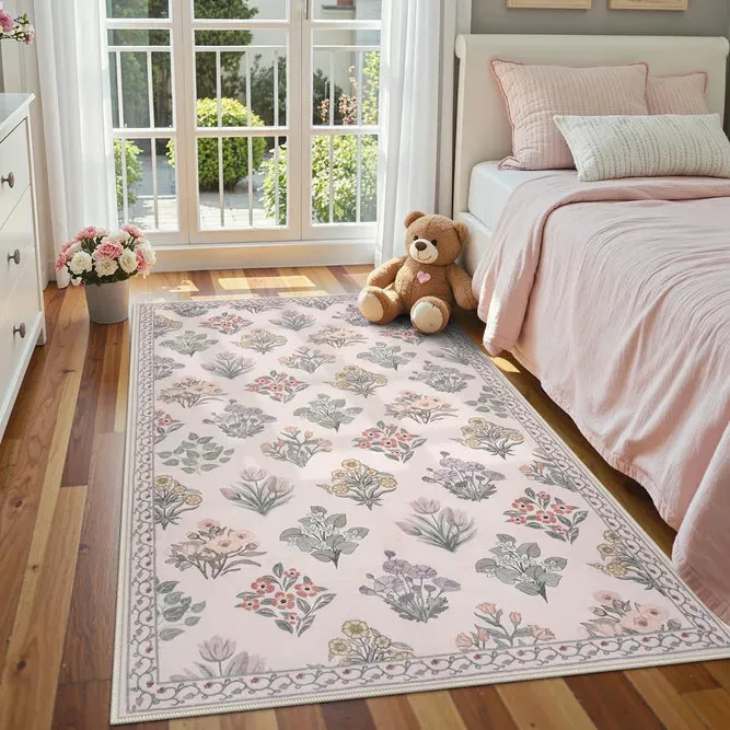Celiane Floral Washable Small Rug - Pink, Faux Wool product
