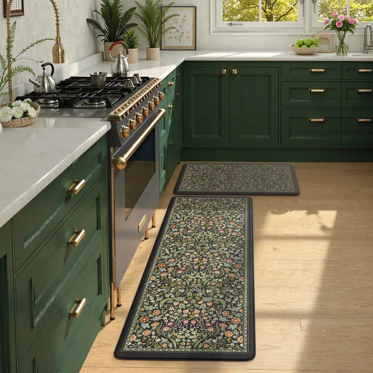 Clarisse Floral 2-Piece Anti-Fatigue Kitchen Mat Set - Black, PVC product