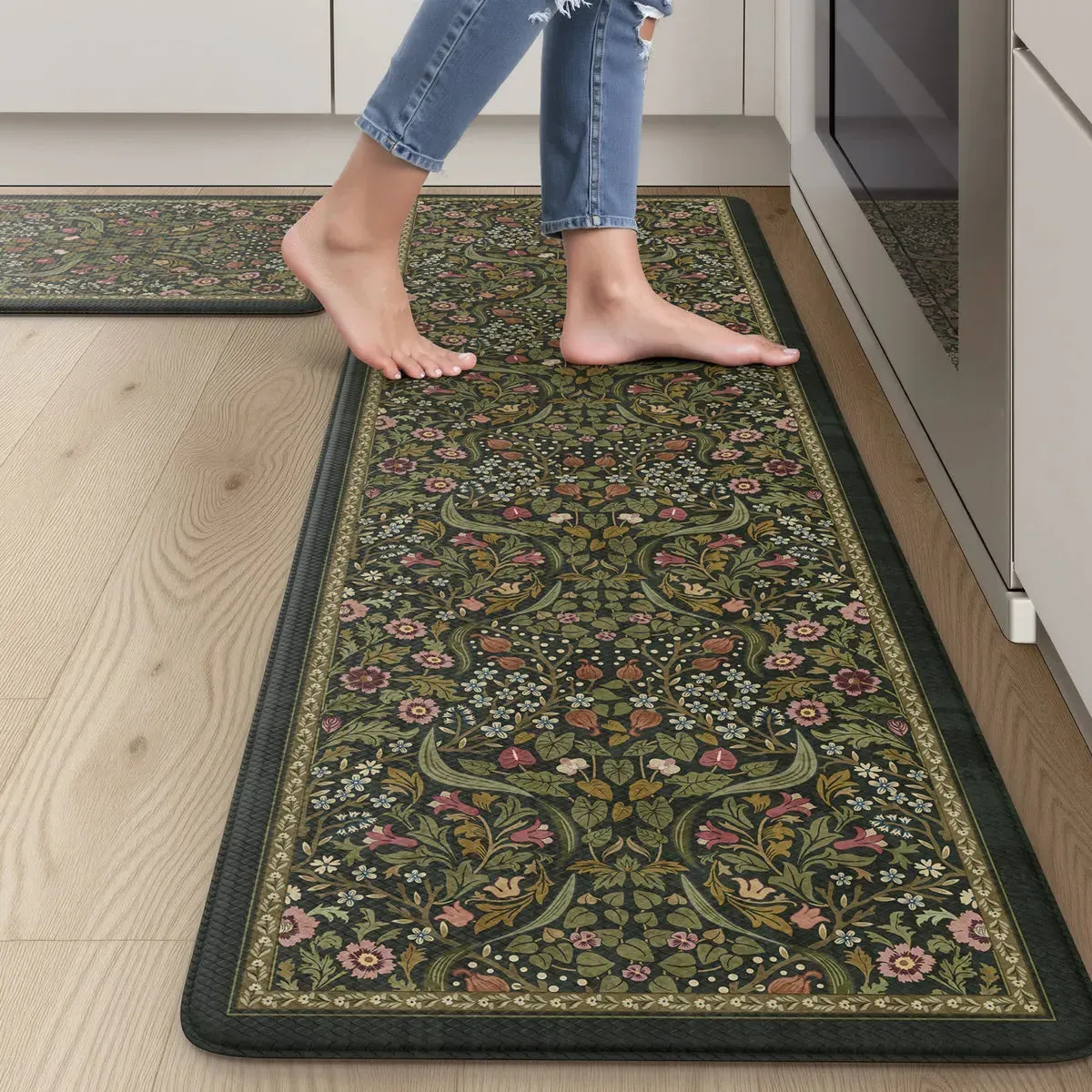 Clarisse Floral Anti-Fatigue Kitchen Mat Set - Green, PVC product