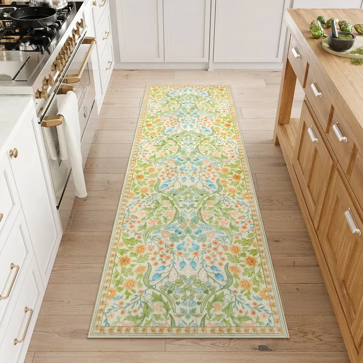 Claude Floral Runner Rug Machine Washable - Light Green, Polyester product